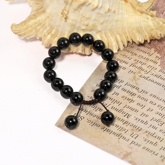 Black Onyx Handmade Bracelet 10-12mm beads with Snake knot - Protection Crystal