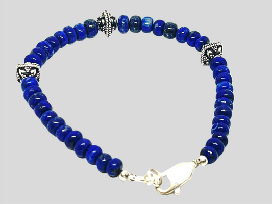 Lapis Lazuli Stone Bracelet with Sterling Silver beads