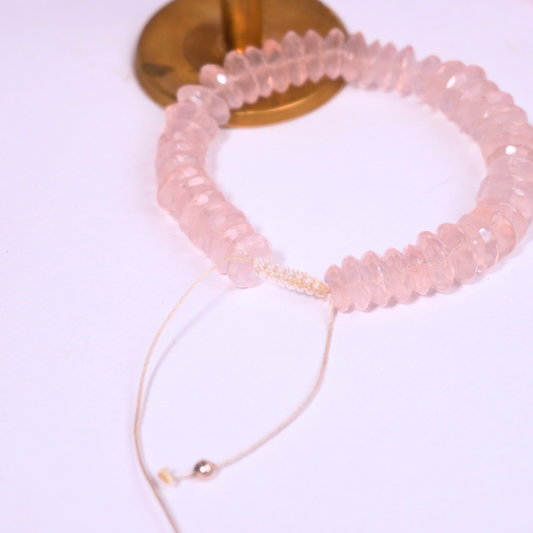 Rose Quartz Bracelets with sterling silver beads on snake knot